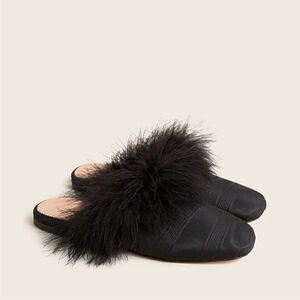 J. Crew Feather-Trimmed Mule Slides in Moire Silk size 8